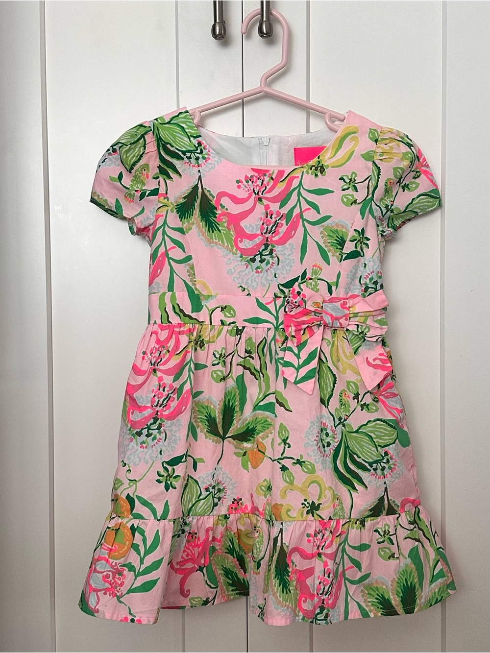 Lilly Pulitzer Pink Floral Puff-Sleeve Dress with Bow Girls